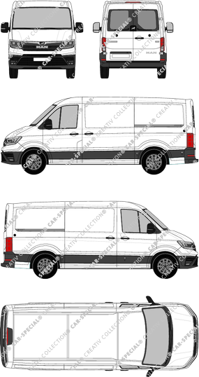 MAN TGE, Normaldach, fourgon, Standard, Heck verglast, Rear Wing Doors, 2 Sliding Doors (2017)