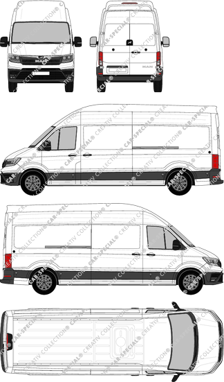 MAN TGE, Superhochdach, Kastenwagen, lang, Rear Wing Doors, 2 Sliding Doors (2017)