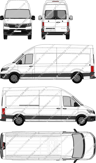 MAN TGE, Superhochdach, Kastenwagen, lang, Heck verglast, Rear Wing Doors, 1 Sliding Door (2017)