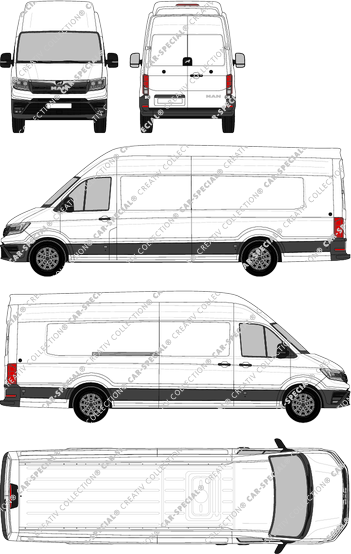 MAN TGE, Superhochdach, Kastenwagen, extralang, Rear Wing Doors, 1 Sliding Door (2017)