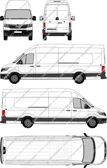 MAN TGE, Superhochdach, fourgon, extra long, Rear Wing Doors, 2 Sliding Doors (2017)