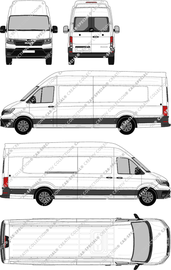 MAN TGE, Superhochdach, Kastenwagen, extralang, Heck verglast, Rear Wing Doors, 1 Sliding Door (2017)