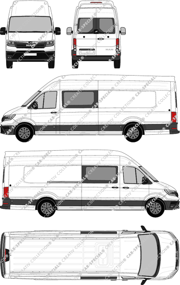 MAN TGE, Heck verglast, Superhochdach, fourgon, extra long, Heck verglast, double cabine, Rear Wing Doors, 1 Sliding Door (2017)