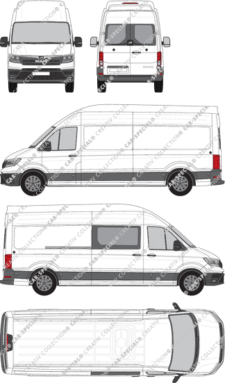 MAN TGE, tejado muy alto, furgón, largo, Heck verglast, rechts teilverglast, Rear Wing Doors, 1 Sliding Door (2017)