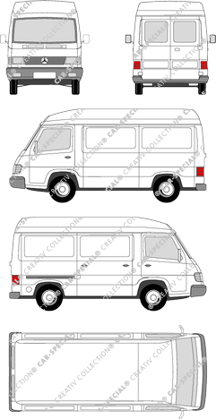 Mercedes-Benz MB100, furgón, tejado alto, paso de rueda corto, ventana de parte trasera