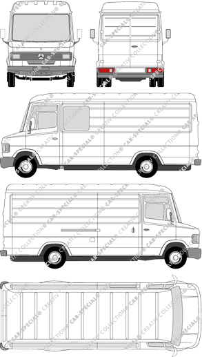 Mercedes-Benz T2, Kastenwagen, Hochdach, Radstand lang, Heck verglast, rechts teilverglast (1986)
