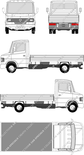 Mercedes-Benz T2, catre, paso de rueda largo, cabina individual (1986)