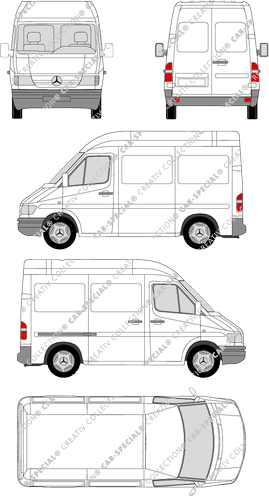 Mercedes-Benz Sprinter, furgón, tejado alto, paso de rueda corto, 1 Sliding Door (1995)