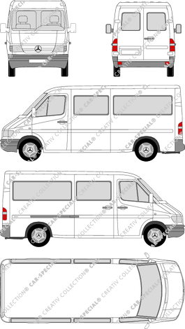Mercedes-Benz Sprinter, microbús, paso de rueda medio, 1 Sliding Door (1995)