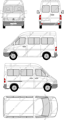 Mercedes-Benz Sprinter, microbús, tejado alto, paso de rueda corto, 1 Sliding Door (1995)