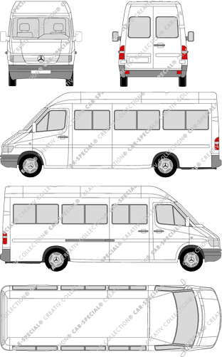 Mercedes-Benz Sprinter, microbús, tejado alto, paso de rueda largo, 1 Sliding Door (1995)