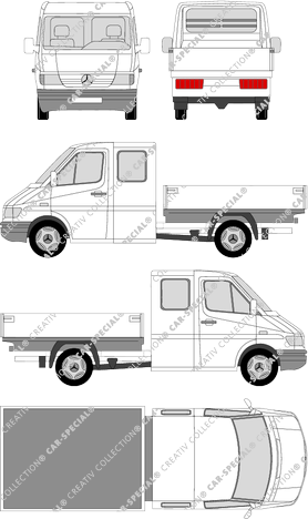 Mercedes-Benz Sprinter, camión basculador, paso de rueda medio, cabina doble (1995)