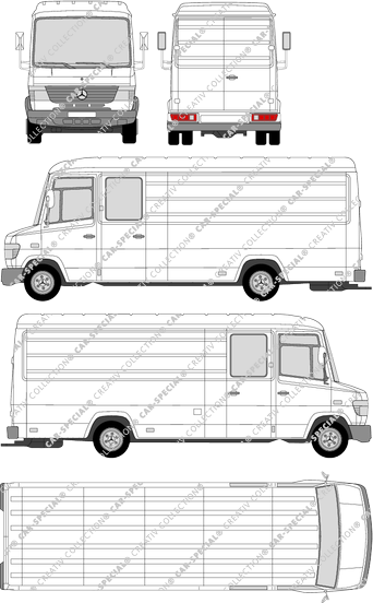 Mercedes-Benz Vario schmale Tür, furgón, tejado alto, paso de rueda expecialmente largo, cabina doble (1996)