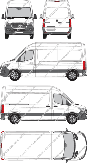 Mercedes-Benz eSprinter, A2, FWD, van/transporter, high roof, Standard, Rear Wing Doors, 1 Sliding Door (2020)