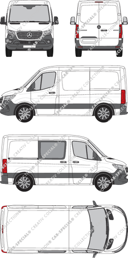 Mercedes-Benz Sprinter, A1, FWD, van/transporter, normal roof, compact, rechts teilverglast, Rear Wing Doors, 1 Sliding Door (2018)