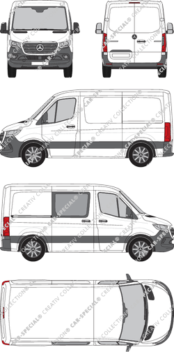 Mercedes-Benz Sprinter, A1, FWD, Kastenwagen, Normaldach, Kompakt, rechts teilverglast, Rear Wing Doors, 1 Sliding Door (2018)