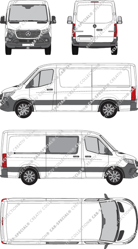 Mercedes-Benz Sprinter, A2, RWD, Kastenwagen, Normaldach, Standard, rechts teilverglast, Rear Wing Doors, 1 Sliding Door (2018)