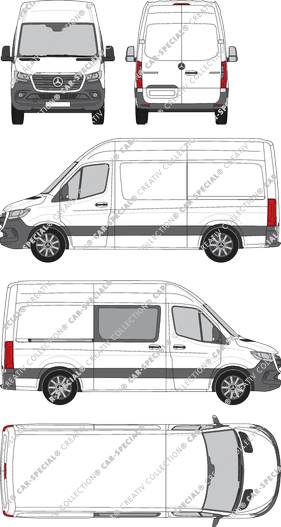 Mercedes-Benz Sprinter, A2, RWD, van/transporter, high roof, Standard, rechts teilverglast, Rear Wing Doors, 1 Sliding Door (2018)