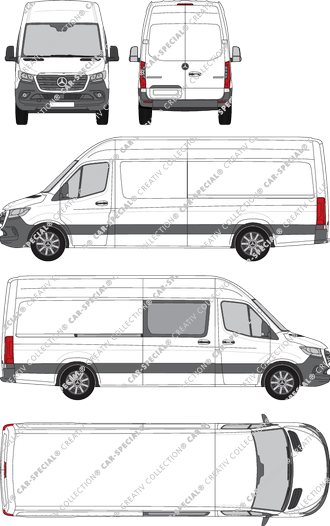 Mercedes-Benz Sprinter, RWD, Kastenwagen, Hochdach, Lang, rechts teilverglast, Rear Wing Doors, 1 Sliding Door (2018)