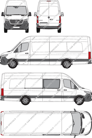 Mercedes-Benz Sprinter, RWD, Kastenwagen, Hochdach, Extralang, rechts teilverglast, Rear Wing Doors, 1 Sliding Door (2018)