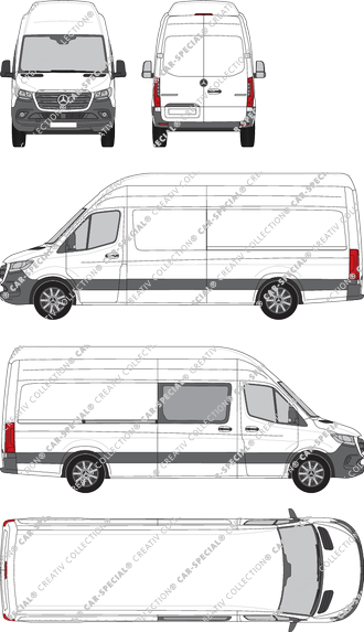 Mercedes-Benz Sprinter, RWD, furgone, Superhochdach, longue, rechts teilverglast, Rear Wing Doors, 1 Sliding Door (2018)