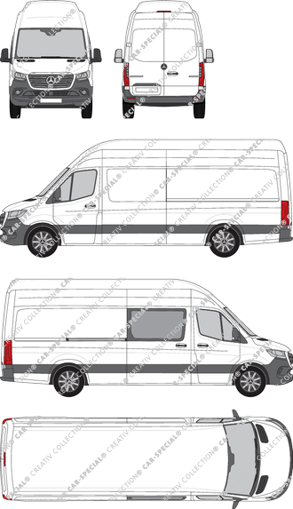 Mercedes-Benz Sprinter, RWD, Kastenwagen, Superhochdach, Lang, rechts teilverglast, Rear Wing Doors, 1 Sliding Door (2018)