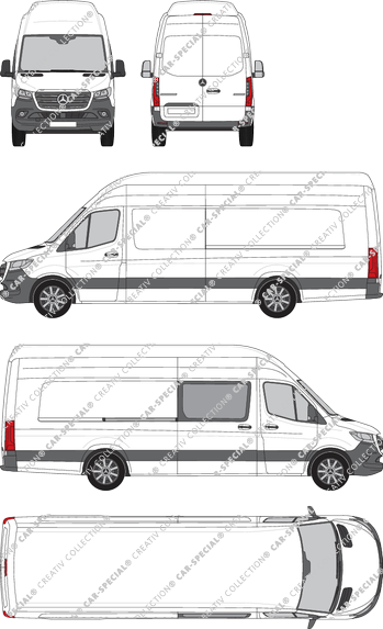 Mercedes-Benz Sprinter, RWD, furgón, tejado muy alto, especialmente largo, rechts teilverglast, Rear Wing Doors, 1 Sliding Door (2018)