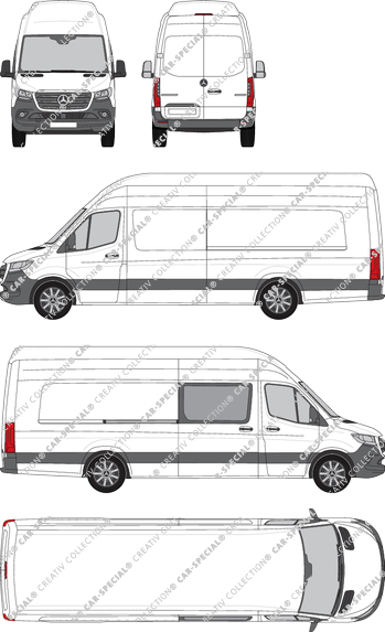 Mercedes-Benz Sprinter, RWD, Kastenwagen, Superhochdach, Extralang, rechts teilverglast, Rear Wing Doors, 1 Sliding Door (2018)