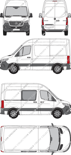 Mercedes-Benz Sprinter, A1, FWD, van/transporter, high roof, compact, rechts teilverglast, Rear Wing Doors, 1 Sliding Door (2018)