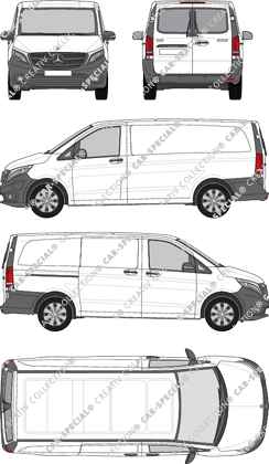 Mercedes-Benz eVito, Kastenwagen, lang, Heck verglast, Rear Wing Doors, 1 Sliding Door (2019)