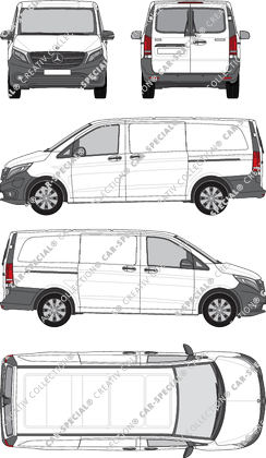 Mercedes-Benz eVito, van/transporter, long, rear window, Rear Wing Doors, 2 Sliding Doors (2019)
