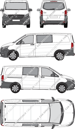 Mercedes-Benz eVito Mixto, Mixto, lang, Heck verglast, Doppelkabine, Rear Flap, 1 Sliding Door (2019)