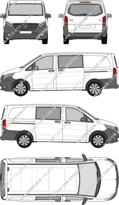 Mercedes-Benz eVito Mixto, Mixto, long, rear window, double cab, Rear Flap, 2 Sliding Doors (2019)