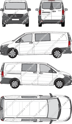 Mercedes-Benz eVito Mixto, Mixto, long, rear window, double cab, Rear Wing Doors, 1 Sliding Door (2019)