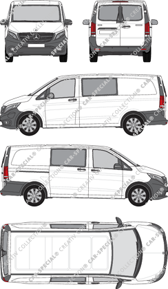 Mercedes-Benz eVito Mixto, Mixto, lang, vitre arrière, Doppelkabine, Rear Wing Doors, 1 Sliding Door (2019)