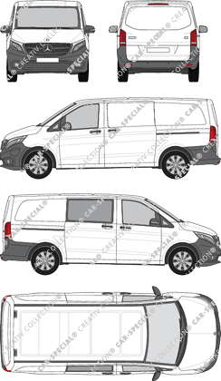 Mercedes-Benz eVito, Kastenwagen, lang, teilverglast rechts, Rear Flap, 2 Sliding Doors (2019)