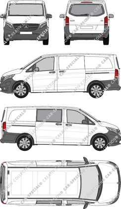 Mercedes-Benz eVito, Kastenwagen, lang, Heck verglast, teilverglast rechts, Rear Flap, 2 Sliding Doors (2019)