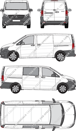 Mercedes-Benz eVito, furgone, lang, teilverglast rechts, Rear Wing Doors, 2 Sliding Doors (2019)