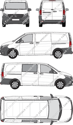 Mercedes-Benz eVito, fourgon, longue, teilverglast rechts, Rear Wing Doors, 2 Sliding Doors (2019)