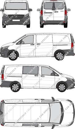 Mercedes-Benz eVito, Kastenwagen, lang, Heck verglast, teilverglast rechts, Rear Wing Doors, 2 Sliding Doors (2019)