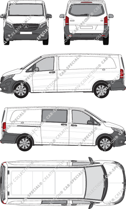 Mercedes-Benz eVito, Kastenwagen, extralang, Heck verglast, teilverglast rechts, Rear Flap, 1 Sliding Door (2019)