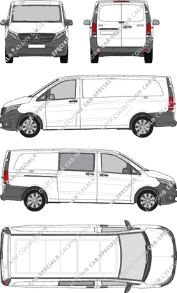 Mercedes-Benz eVito, Kastenwagen, extralang, teilverglast rechts, Rear Wing Doors, 1 Sliding Door (2019)