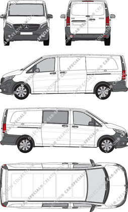 Mercedes-Benz eVito, furgón, especialmente largo, teilverglast rechts, Rear Wing Doors, 2 Sliding Doors (2019)