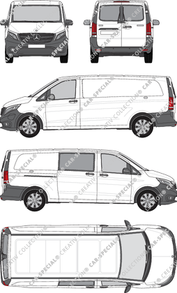 Mercedes-Benz eVito, furgone, extralang, Heck verglast, teilverglast rechts, Rear Wing Doors, 1 Sliding Door (2019)