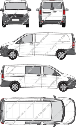 Mercedes-Benz eVito, Kastenwagen, extralang, Heck verglast, teilverglast rechts, Rear Wing Doors, 1 Sliding Door (2019)