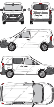 Mercedes-Benz eCitan, Kastenwagen, teilverglast rechts, Heck vergl., Rear Wing Doors, 1 Sliding Door (2023)