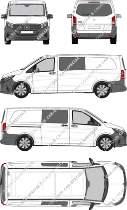 Mercedes-Benz eVito Mixto, Mixto, extra long, rear window, double cab, Rear Flap, 1 Sliding Door (2024)