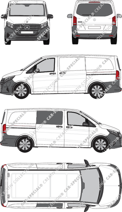 Mercedes-Benz eVito, fourgon, longue, teilverglast rechts, Rear Flap, 2 Sliding Doors (2024)