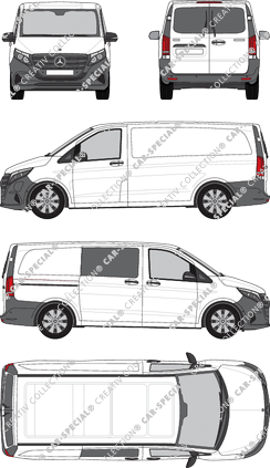 Mercedes-Benz eVito, Kastenwagen, lang, teilverglast rechts, Heck vergl., Rear Wing Doors, 1 Sliding Door (2024)