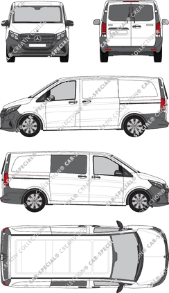 Mercedes-Benz eVito, van/transporter, long, teilverglast rechts, Heck vergl., Rear Wing Doors, 2 Sliding Doors (2024)